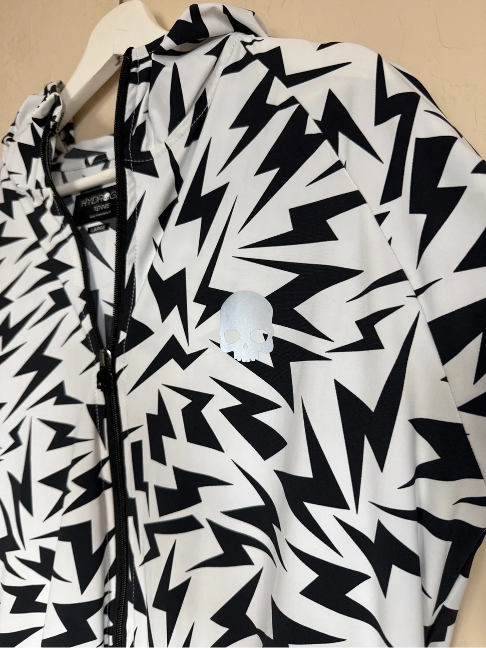 Hydrogen Tennis Jacket Thunders Tech White Lightning Bolt Windbreaker Hooded L